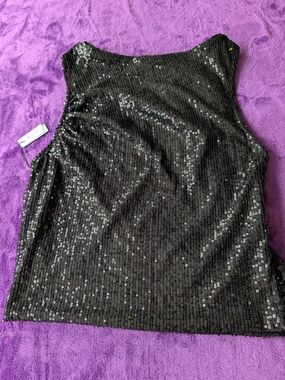 Black Sequin Sleeveless Party Top